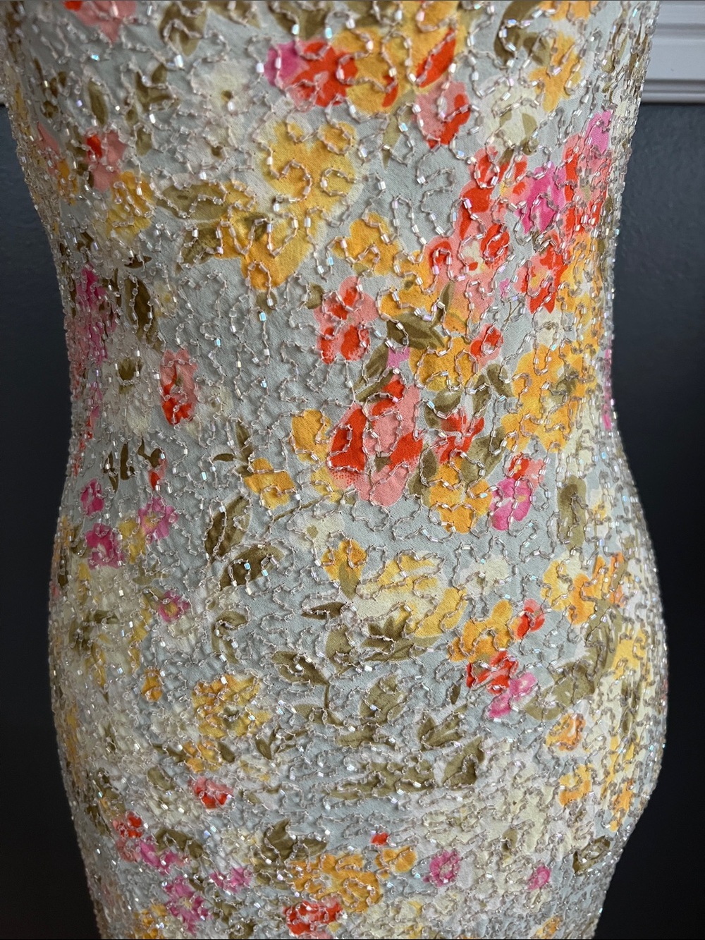 Vintage Sténay Floral Cowl-Neck Beaded Maxi Slip Dress - Picture 4 of 16